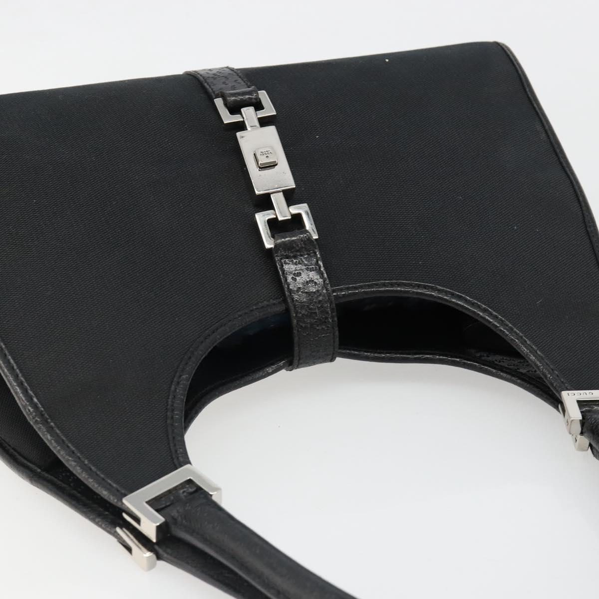 GUCCI Jackie Hand Bag Canvas Black Silver 002 1067 Auth hk3786
