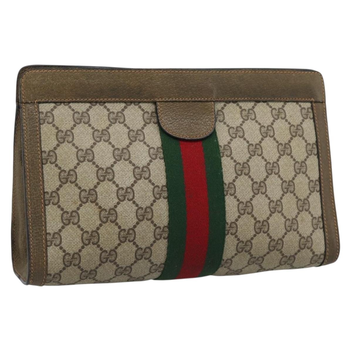 GUCCI GG Supreme Web Sherry Line Clutch Bag PVC Beige 89 01 002 Auth hk3787