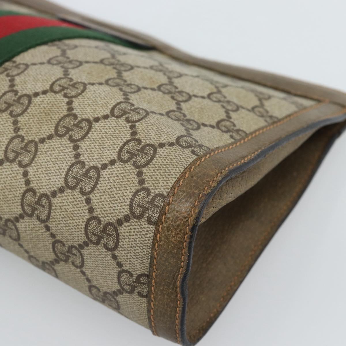 GUCCI GG Supreme Web Sherry Line Clutch Bag PVC Beige 89 01 002 Auth hk3787