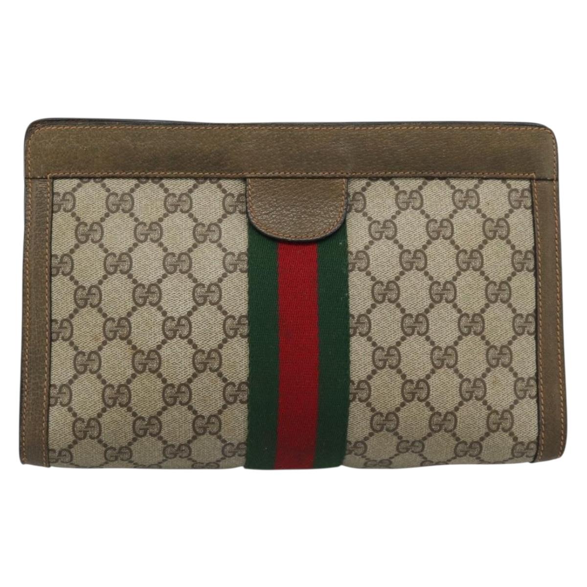 GUCCI GG Supreme Web Sherry Line Clutch Bag PVC Beige 89 01 002 Auth hk3787