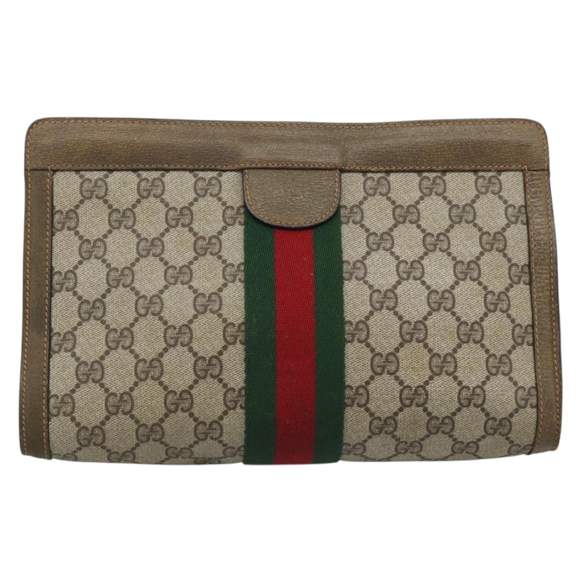 GUCCI GG Supreme Web Sherry Line Clutch Bag PVC Beige 89 01 002 Auth hk3787