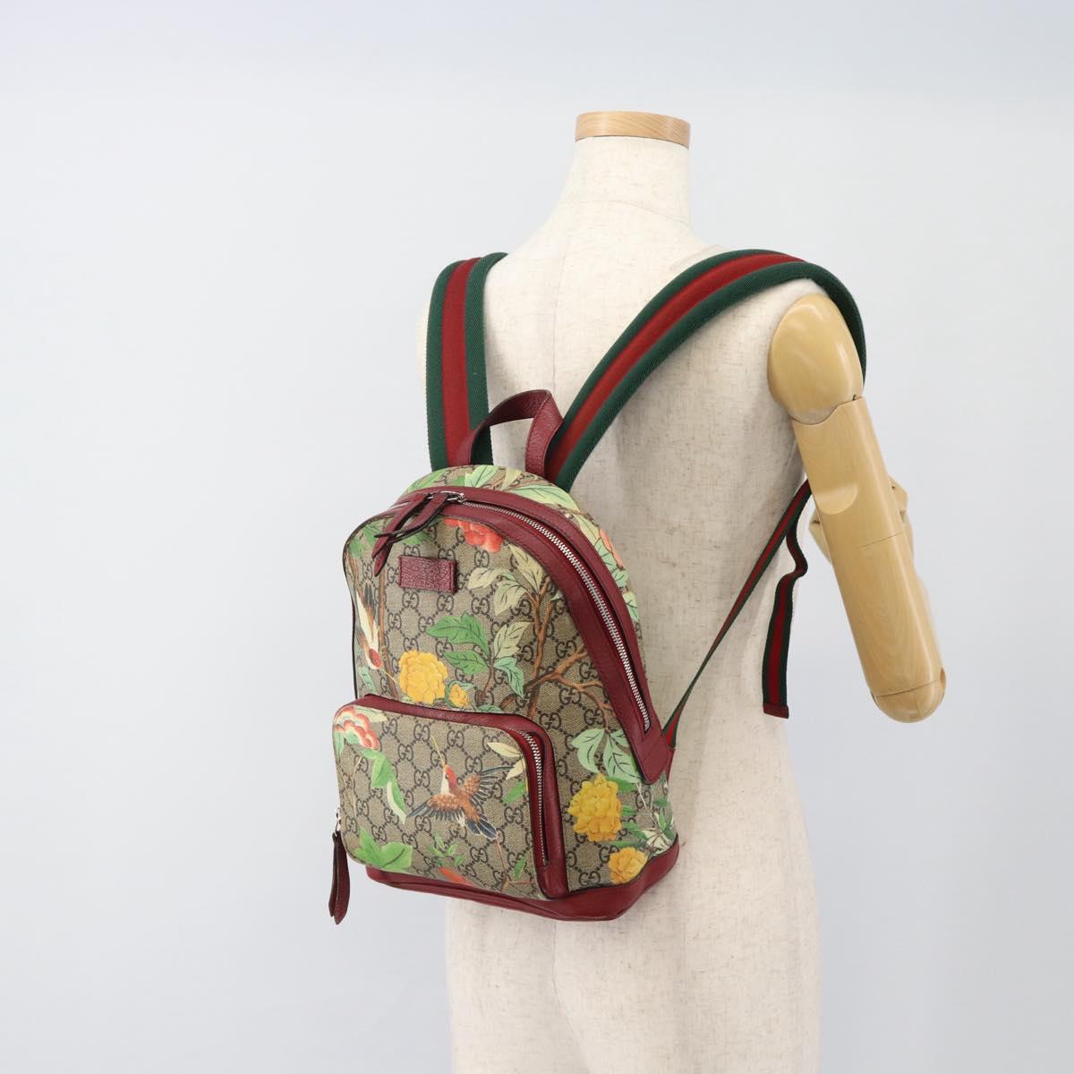 GUCCI GG Supreme Web Sherry Line Tian Backpack PVC Beige 427042 Auth hk3788