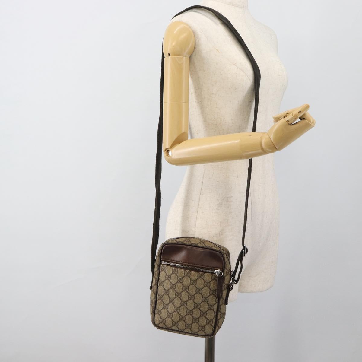 GUCCI GG Supreme Shoulder Bag PVC Beige Silver 101680 Auth hk3789
