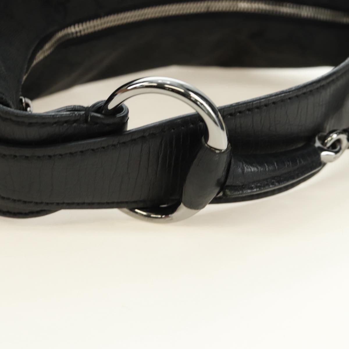 GUCCI GG Canvas Horsebit Shoulder Bag Black Silver 115867 Auth hk3790V