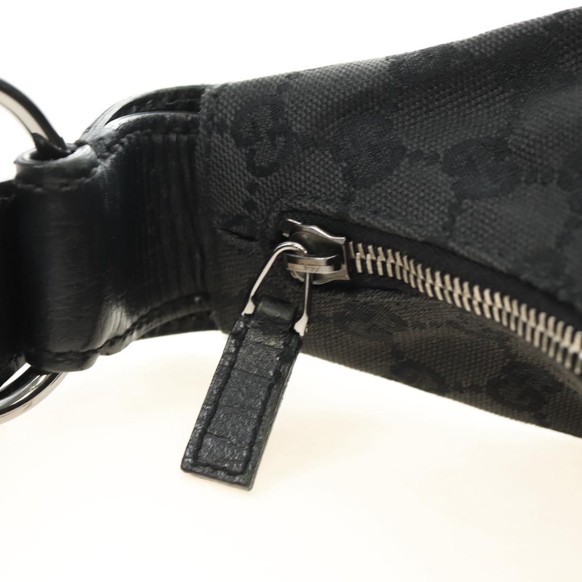 GUCCI GG Canvas Horsebit Shoulder Bag Black Silver 115867 Auth hk3790V
