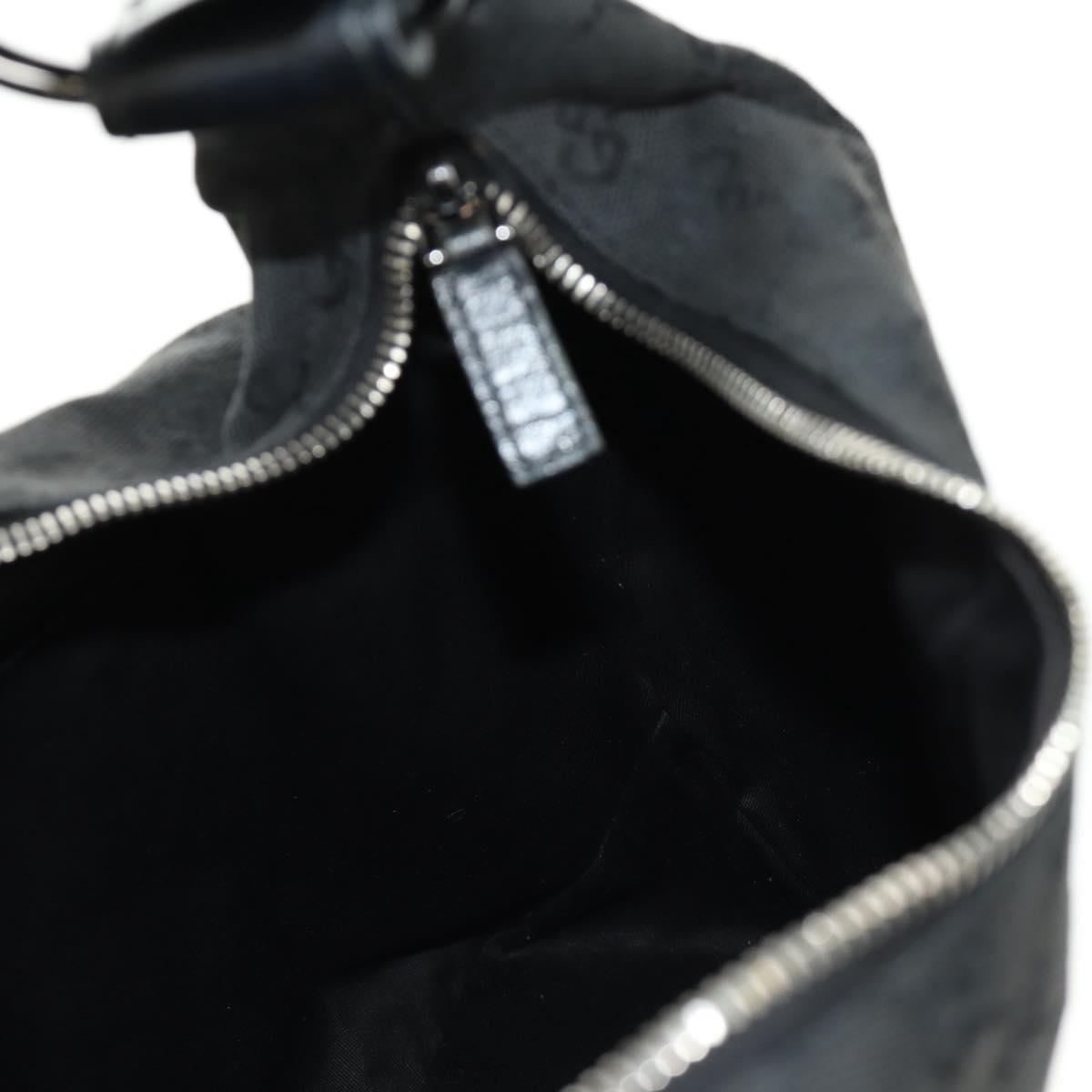 GUCCI GG Canvas Horsebit Shoulder Bag Black Silver 115867 Auth hk3790V
