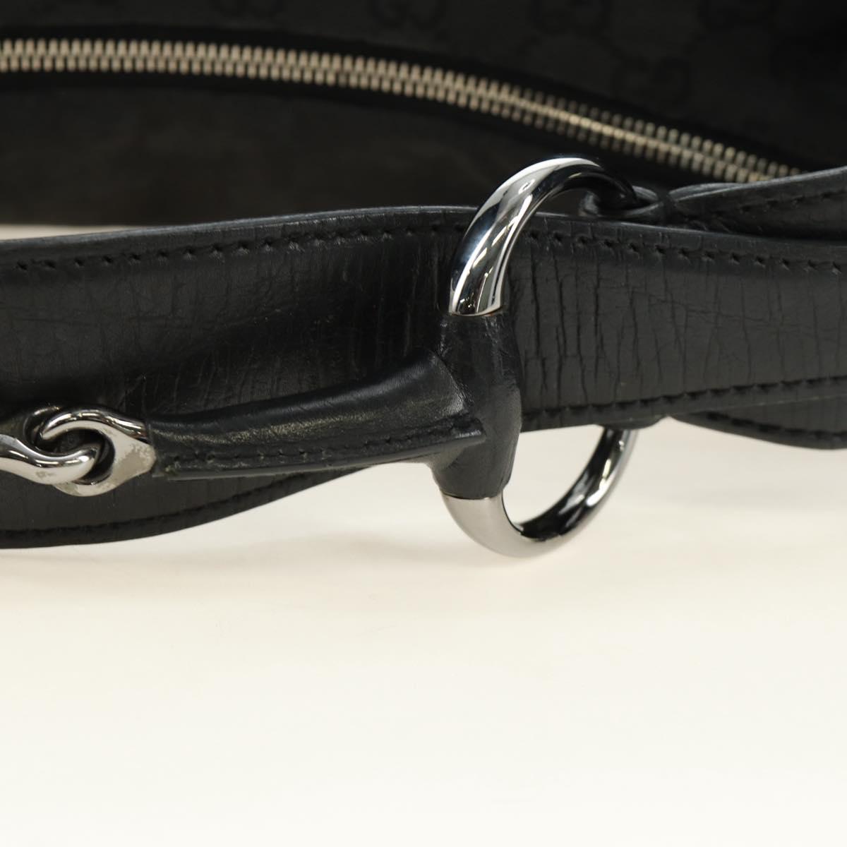 GUCCI GG Canvas Horsebit Shoulder Bag Black Silver 115867 Auth hk3790V
