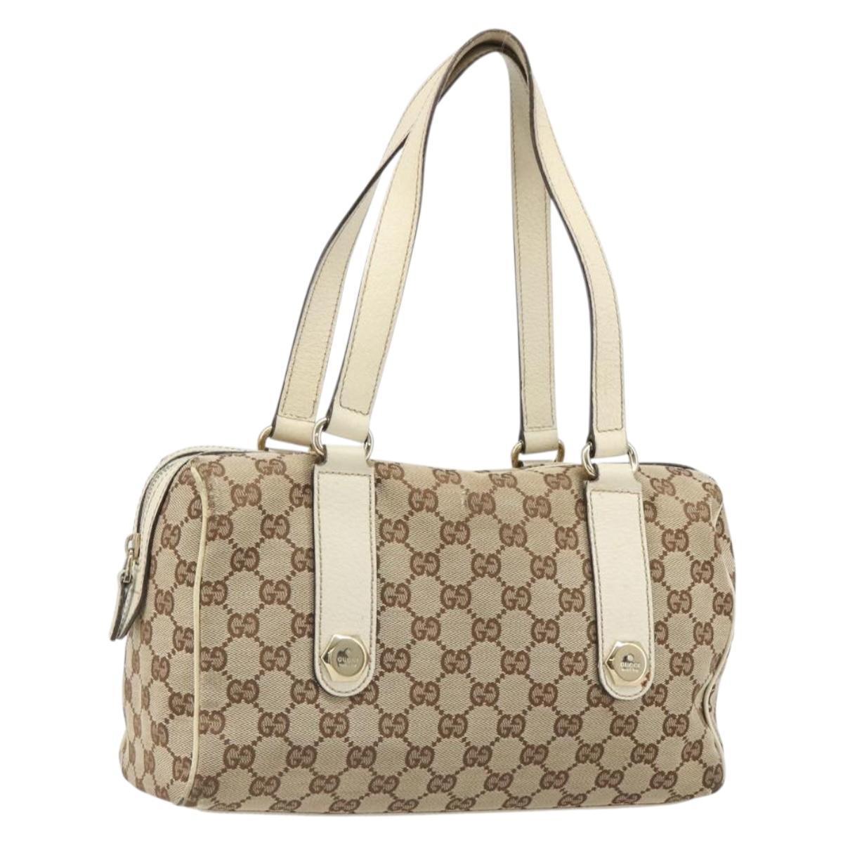 GUCCI GG Canvas Hand Bag Beige Gold 152457 Auth hk3791