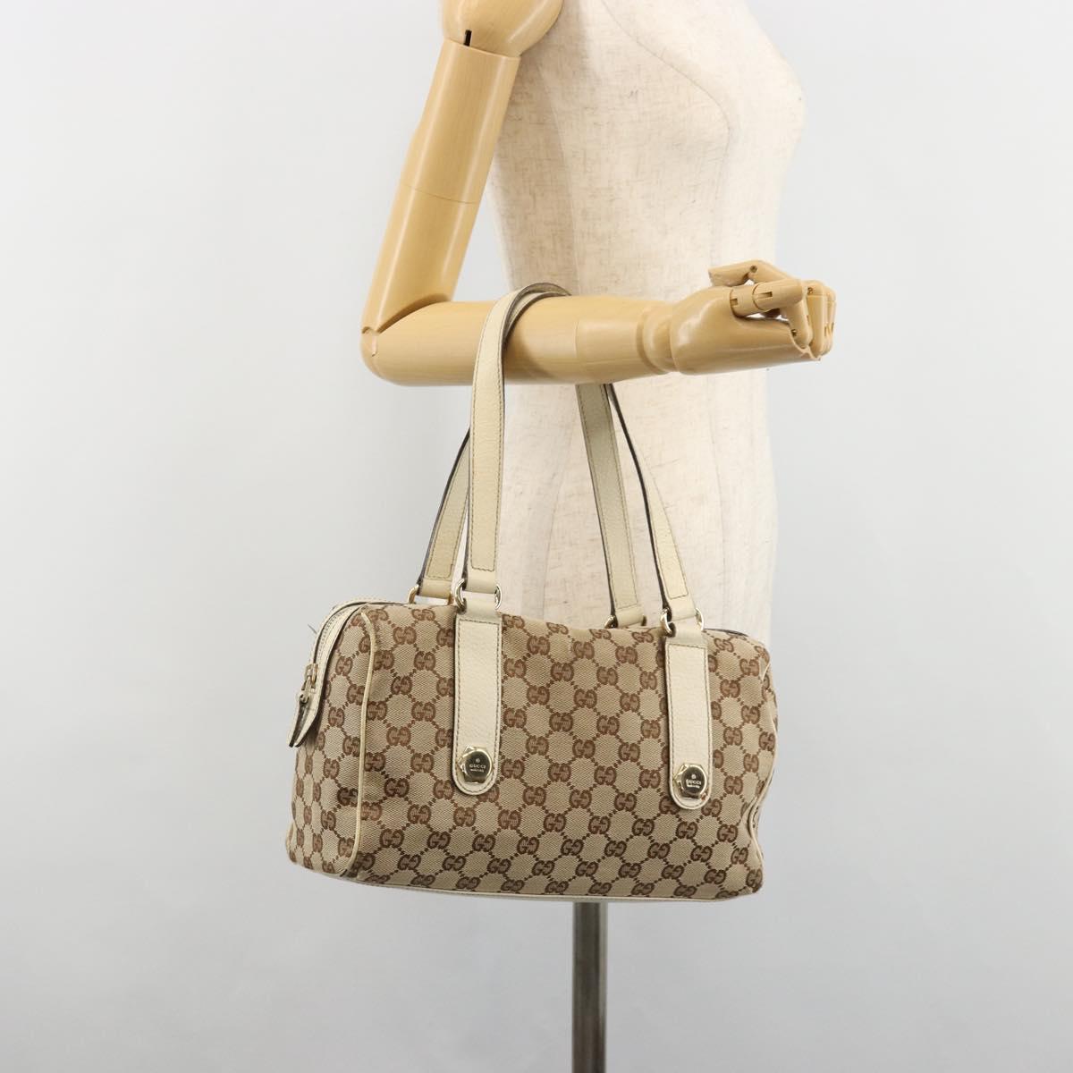 GUCCI GG Canvas Hand Bag Beige Gold 152457 Auth hk3791