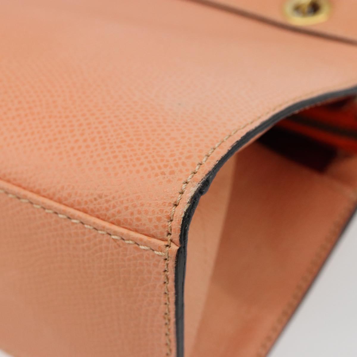 CELINE Hand Bag Leather 2way Orange Gold Auth hk3792