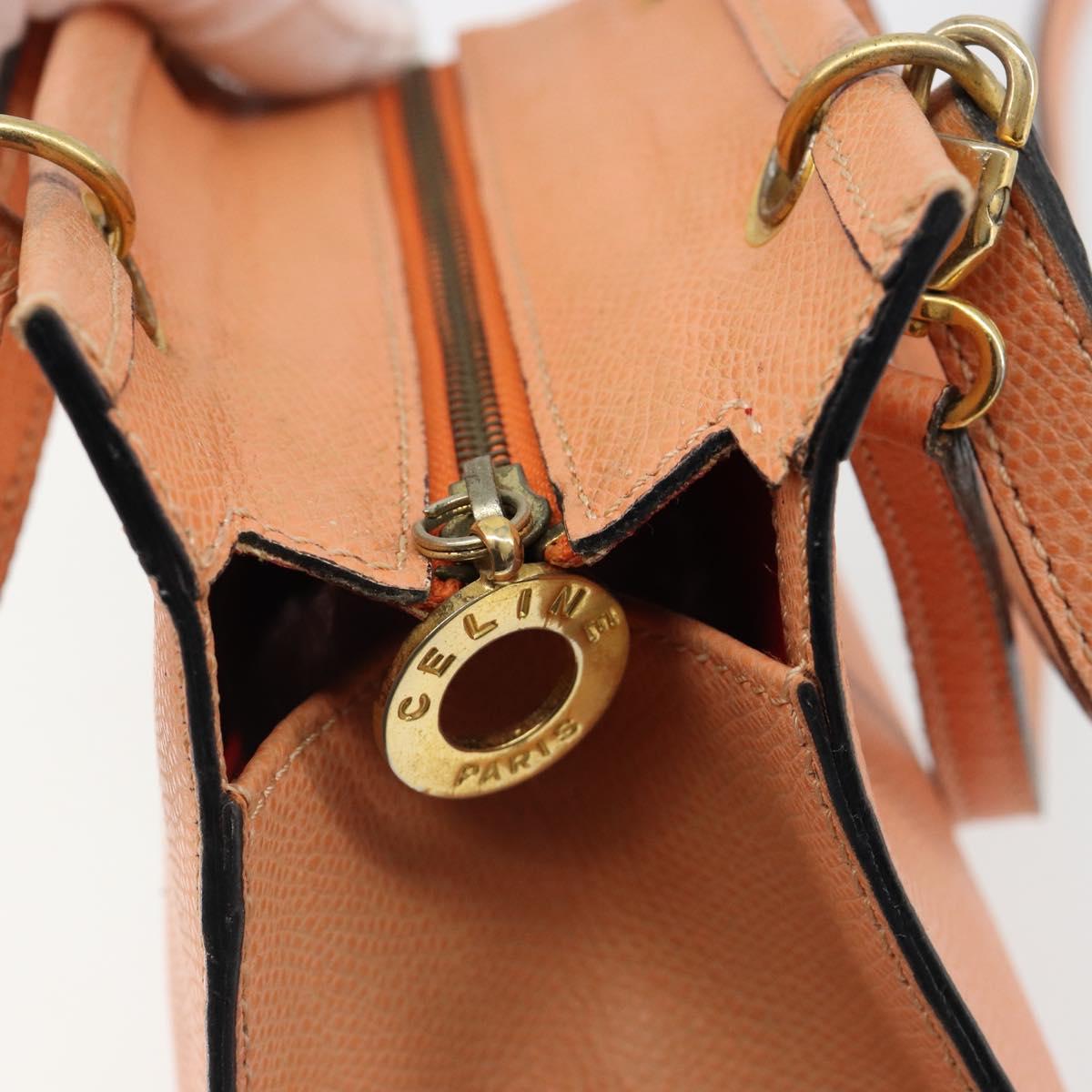 CELINE Hand Bag Leather 2way Orange Gold Auth hk3792