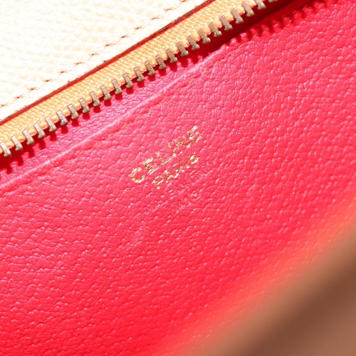 CELINE Hand Bag Leather 2way Orange Gold Auth hk3792