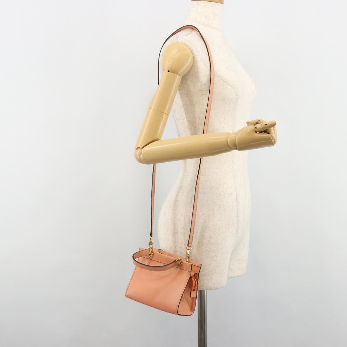 CELINE Hand Bag Leather 2way Orange Gold Auth hk3792