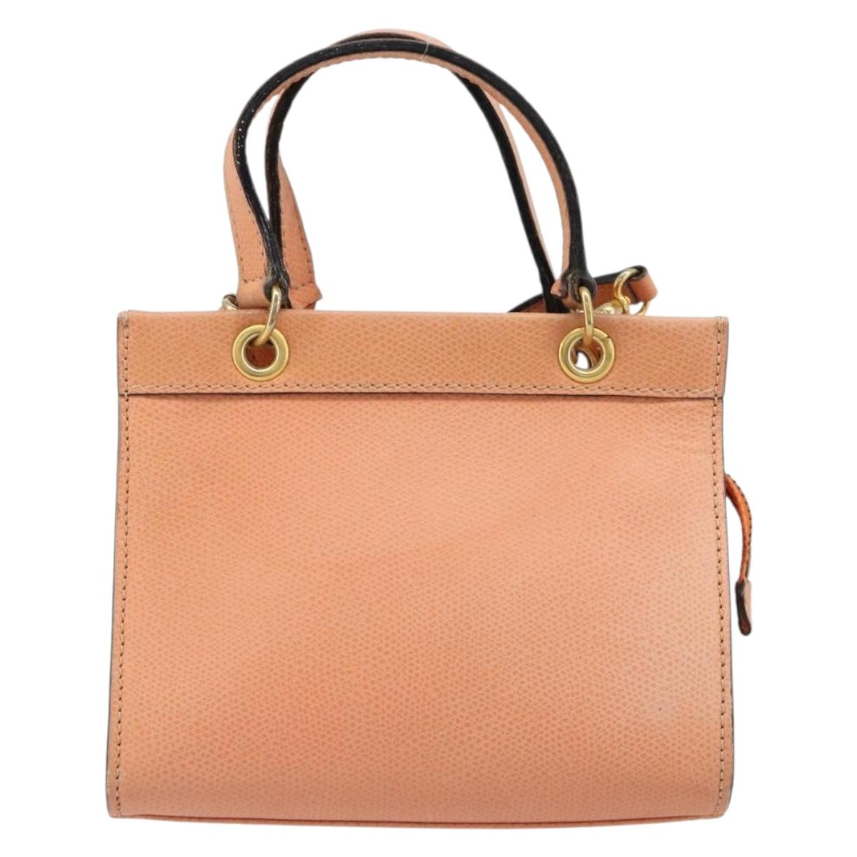 CELINE Hand Bag Leather 2way Orange Gold Auth hk3792