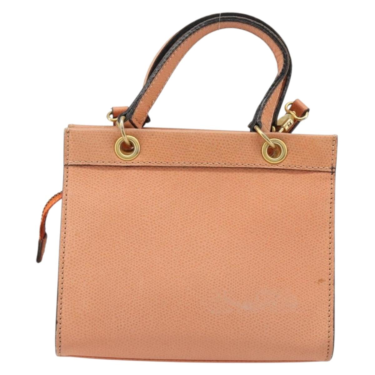 CELINE Hand Bag Leather 2way Orange Gold Auth hk3792