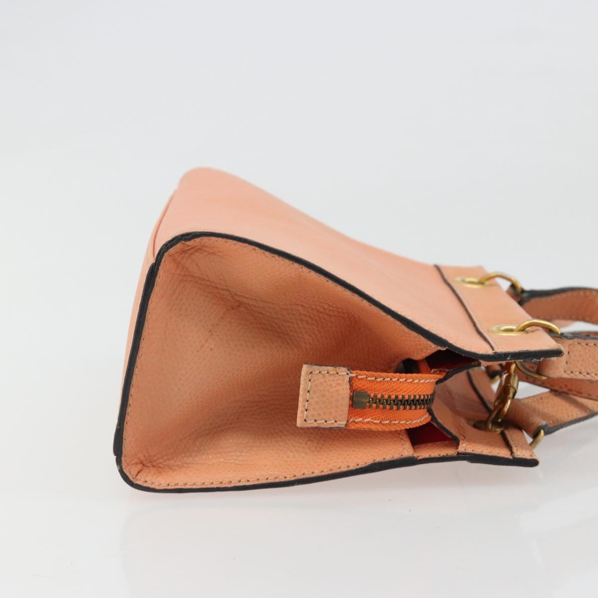 CELINE Hand Bag Leather 2way Orange Gold Auth hk3792