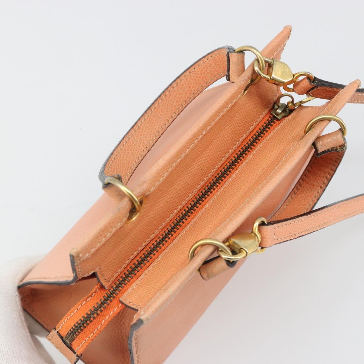 CELINE Hand Bag Leather 2way Orange Gold Auth hk3792