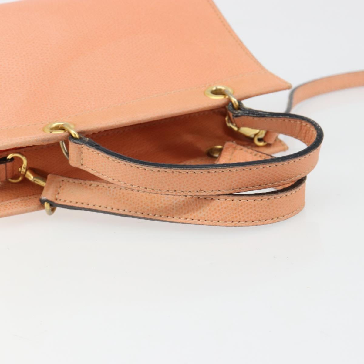 CELINE Hand Bag Leather 2way Orange Gold Auth hk3792