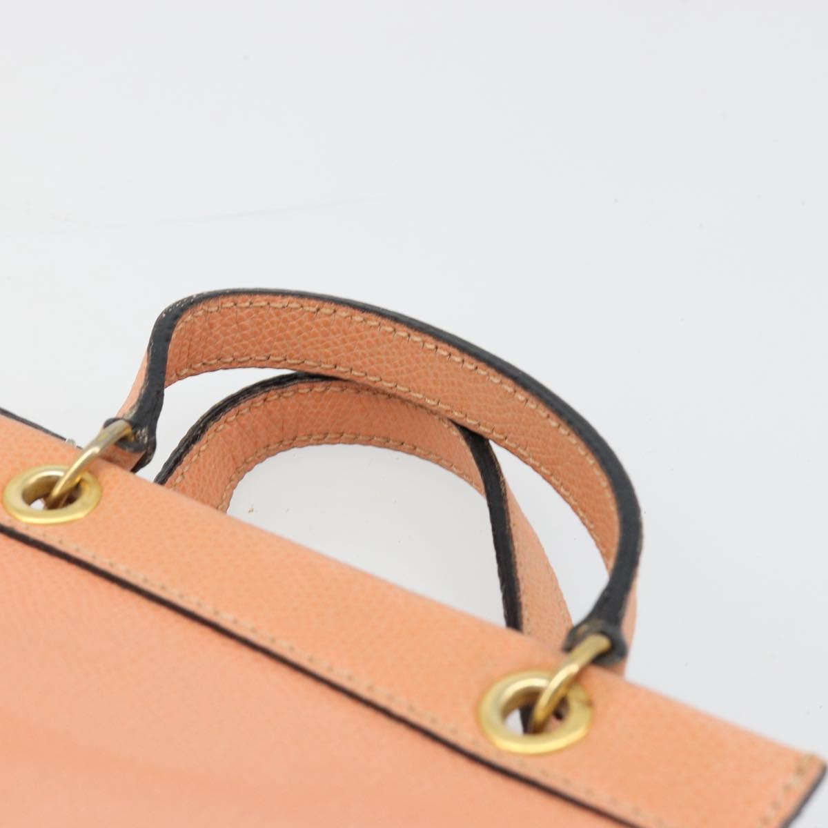 CELINE Hand Bag Leather 2way Orange Gold Auth hk3792