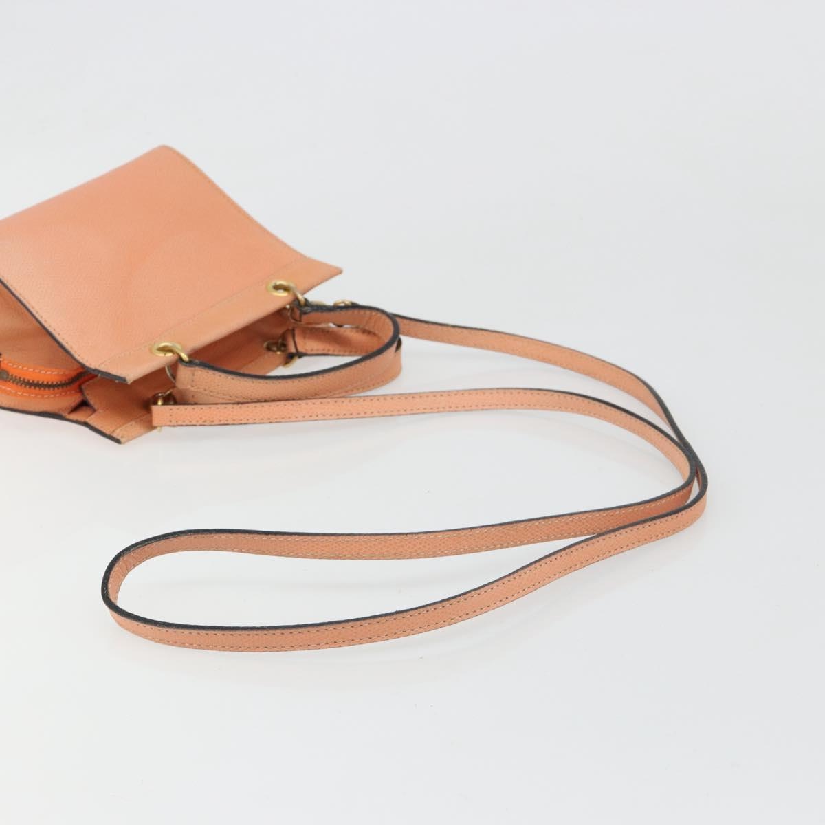CELINE Hand Bag Leather 2way Orange Gold Auth hk3792