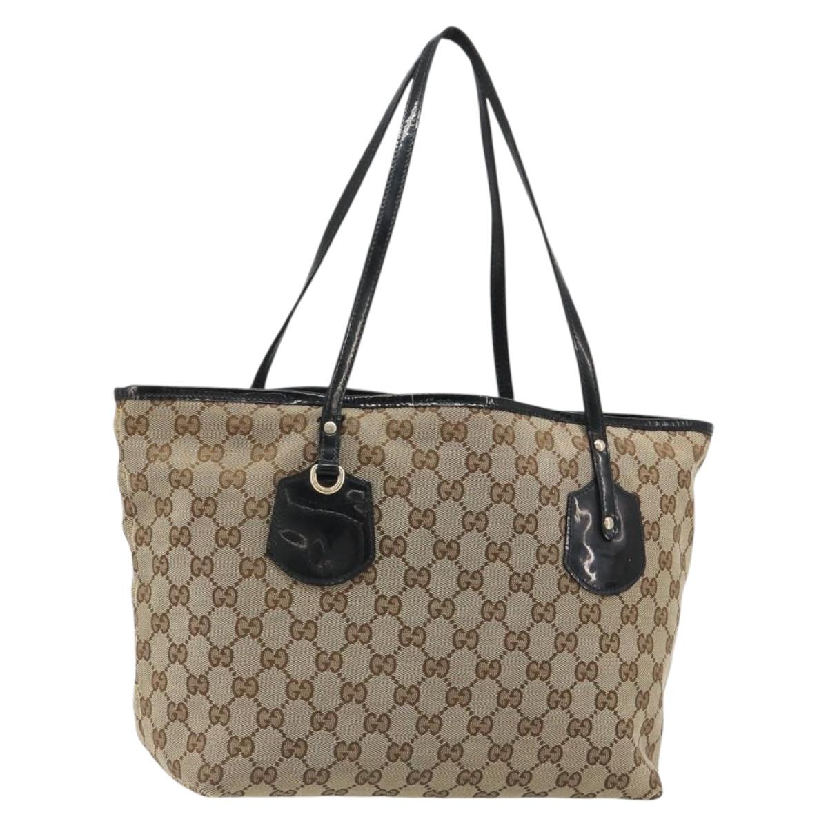GUCCI GG Canvas Tote Bag Beige Gold 211976 Auth hk3793