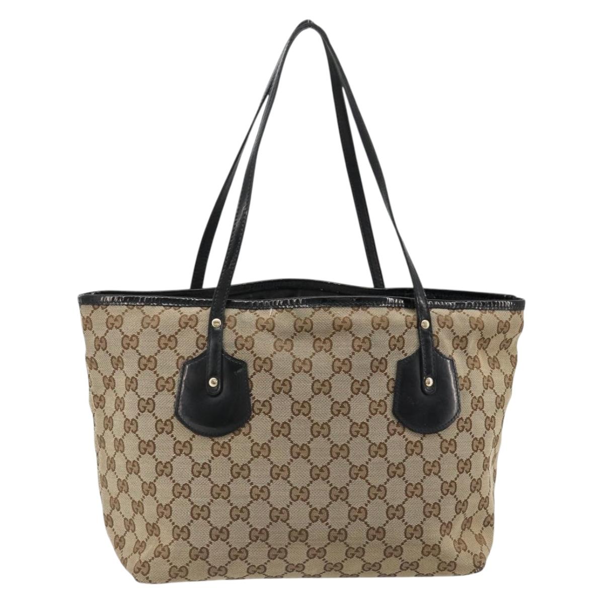 GUCCI GG Canvas Tote Bag Beige Gold 211976 Auth hk3793