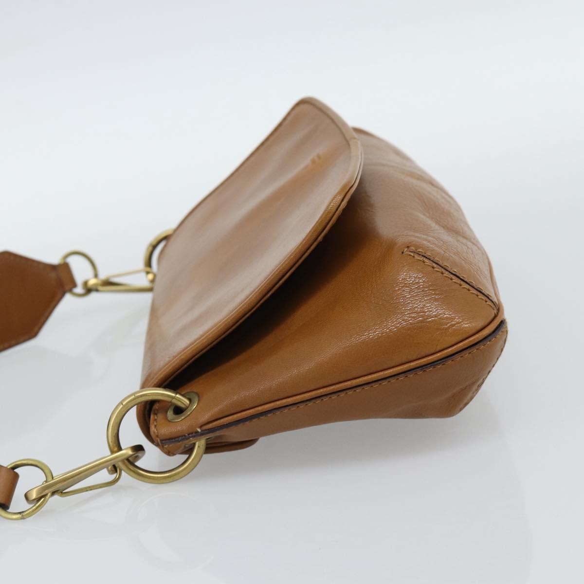 GUCCI Shoulder Bag Leather Brown Gold 106671 Auth hk3794