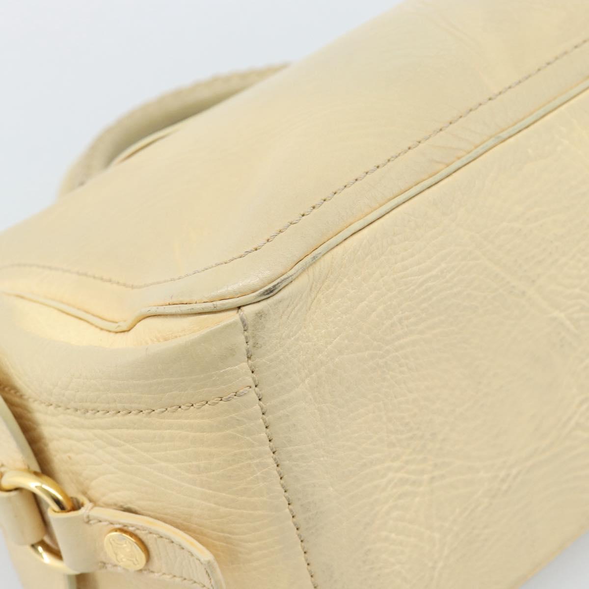 CELINE Hand Bag Leather Ivory Gold Auth hk3795