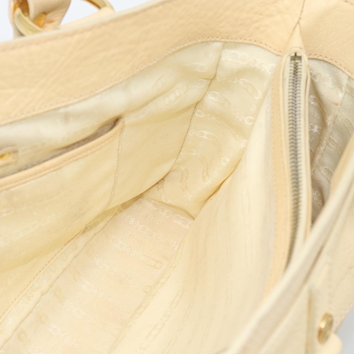 CELINE Hand Bag Leather Ivory Gold Auth hk3795