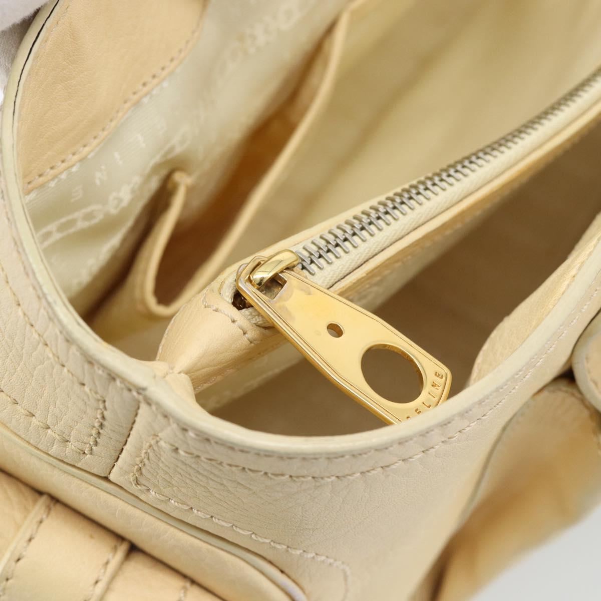 CELINE Hand Bag Leather Ivory Gold Auth hk3795
