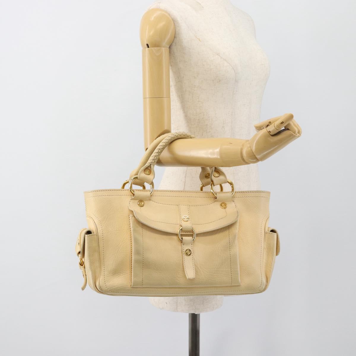 CELINE Hand Bag Leather Ivory Gold Auth hk3795