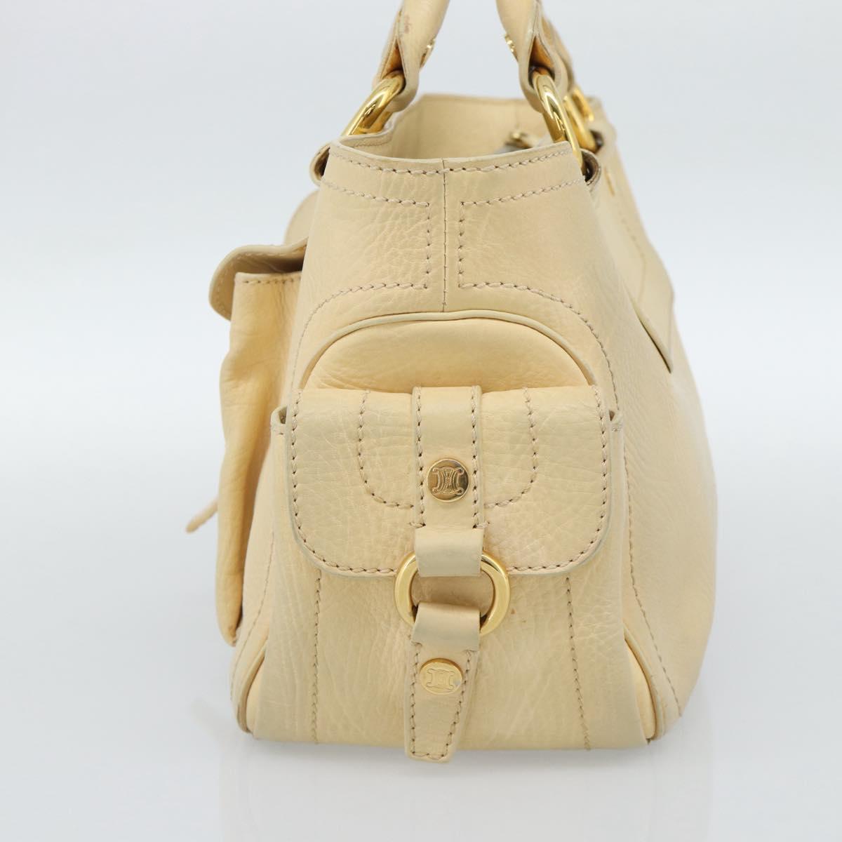 CELINE Hand Bag Leather Ivory Gold Auth hk3795