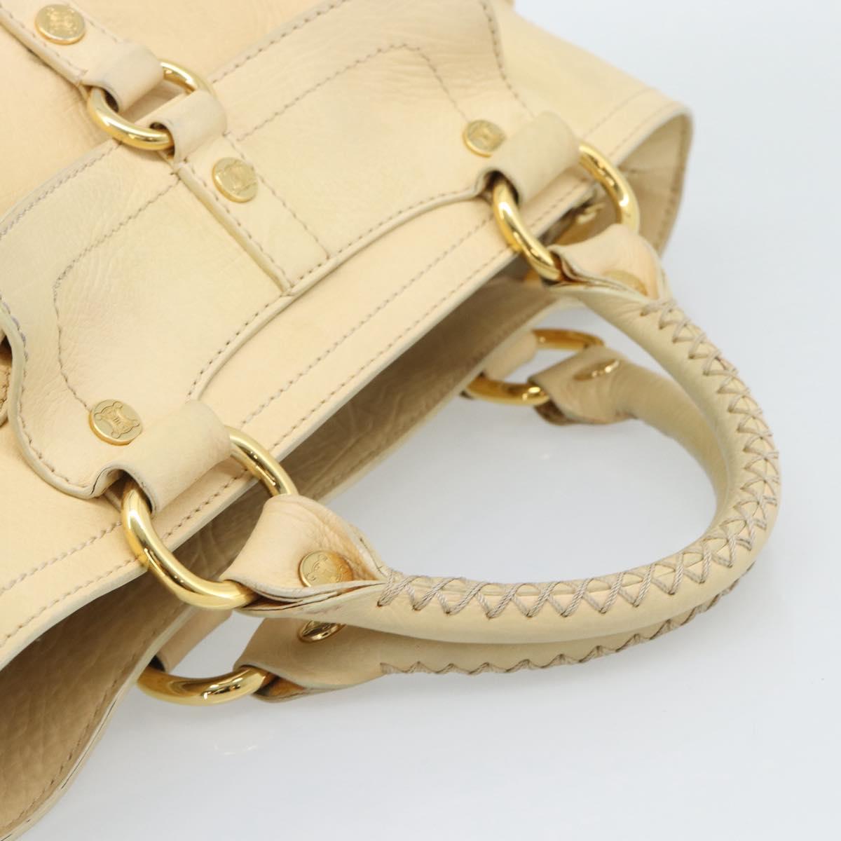 CELINE Hand Bag Leather Ivory Gold Auth hk3795