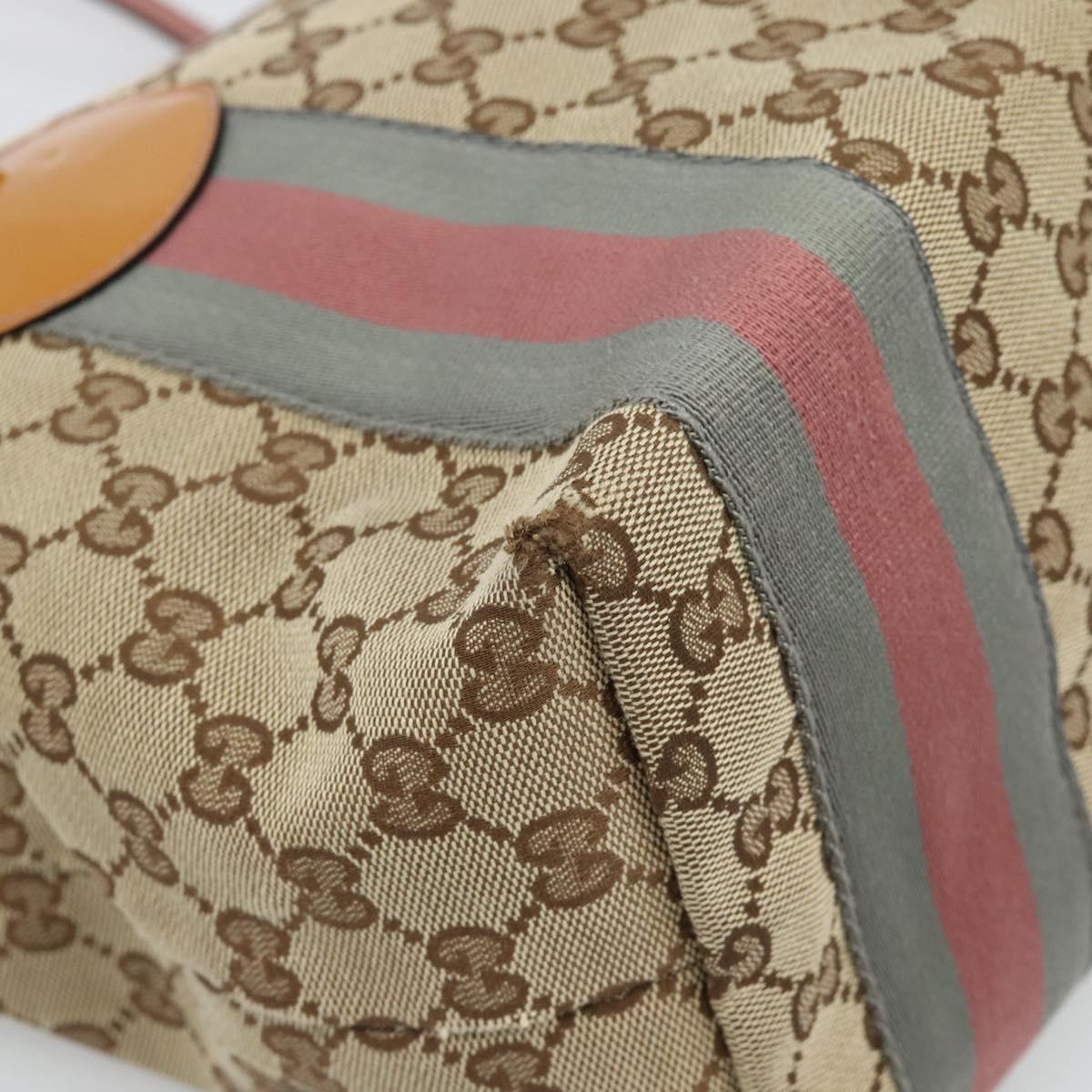 GUCCI GG Canvas Web Sherry Line Tote Bag Beige Gold 211971 Auth hk3796