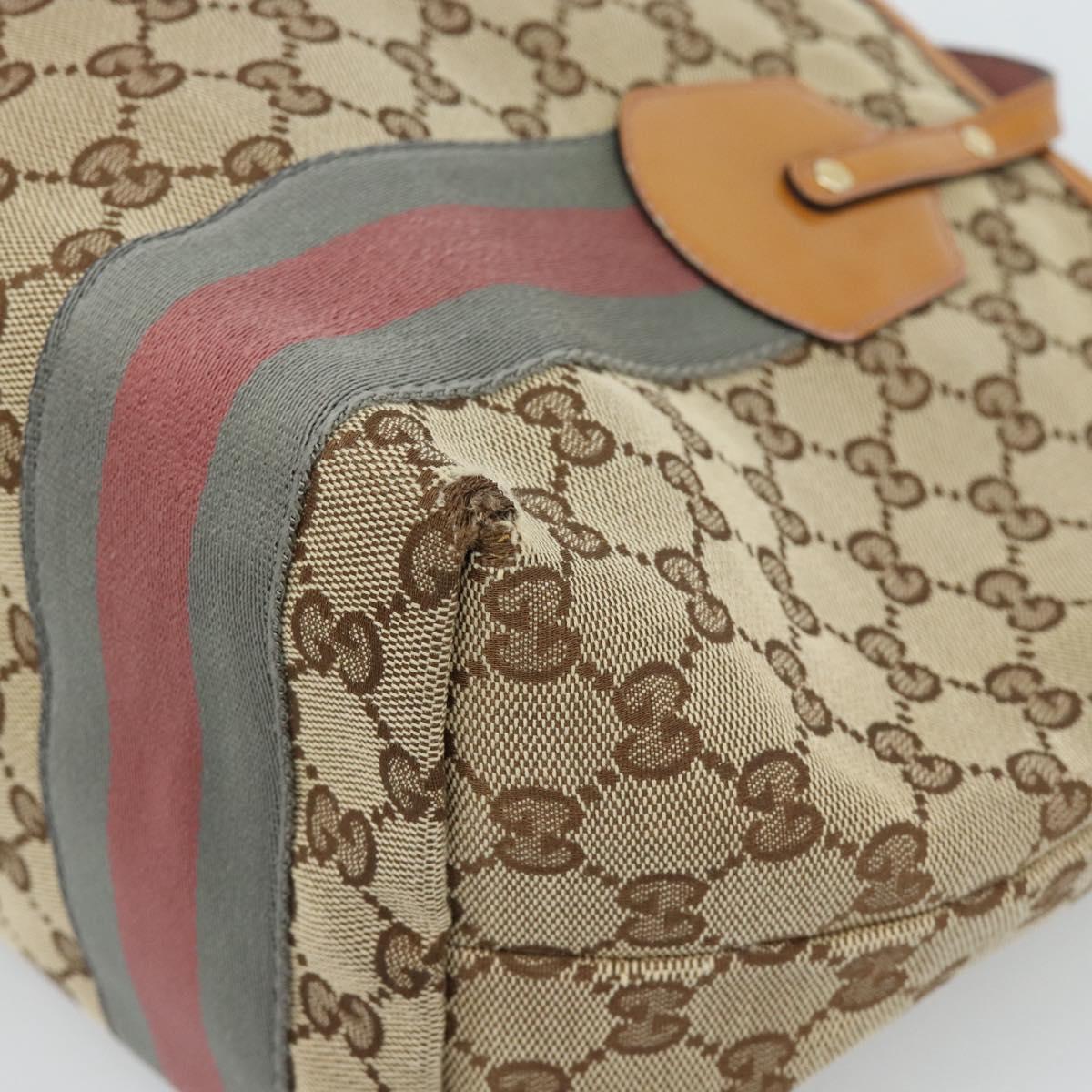 GUCCI GG Canvas Web Sherry Line Tote Bag Beige Gold 211971 Auth hk3796