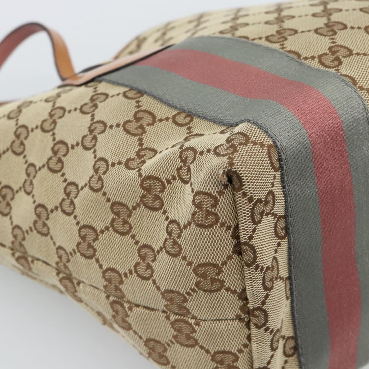 GUCCI GG Canvas Web Sherry Line Tote Bag Beige Gold 211971 Auth hk3796