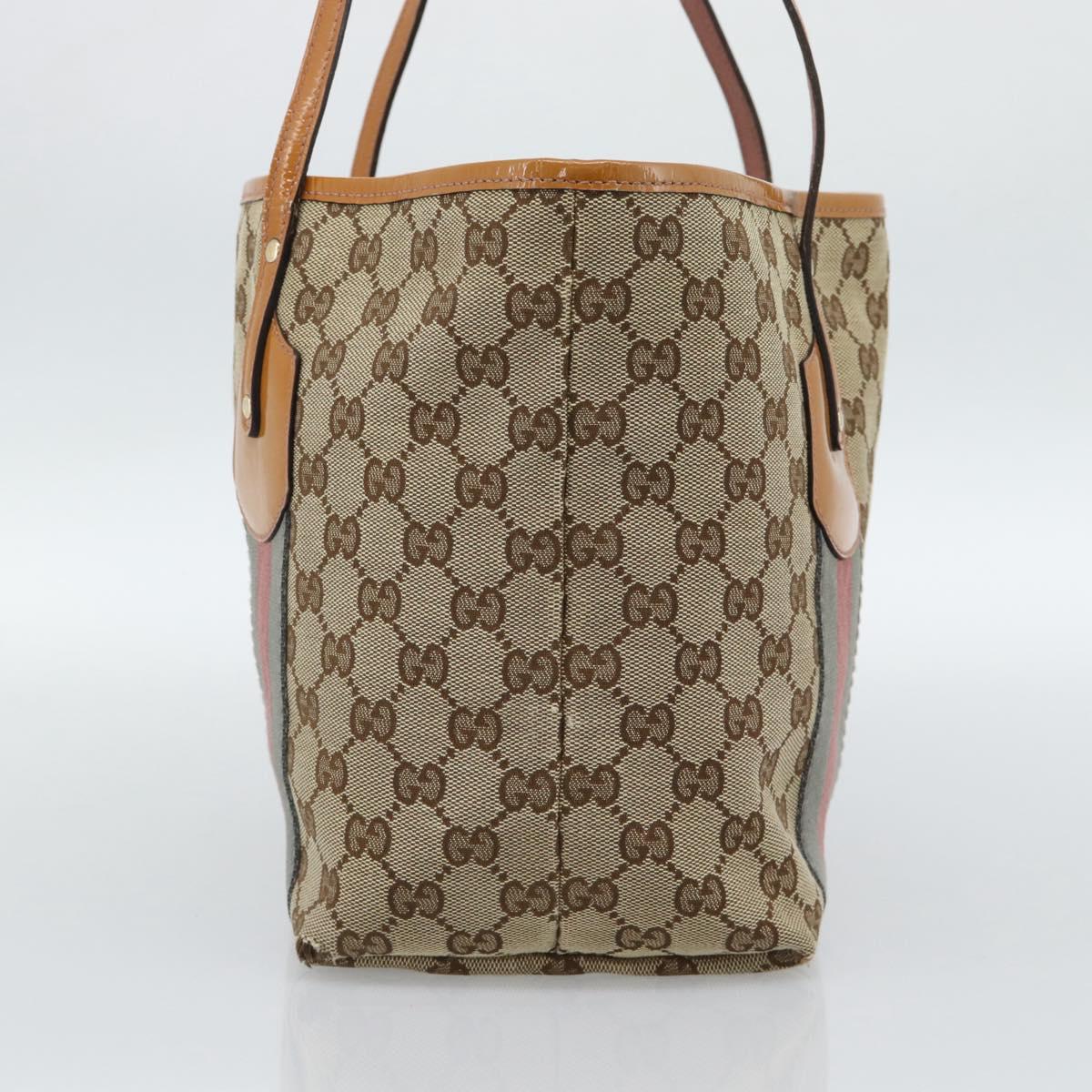 GUCCI GG Canvas Web Sherry Line Tote Bag Beige Gold 211971 Auth hk3796
