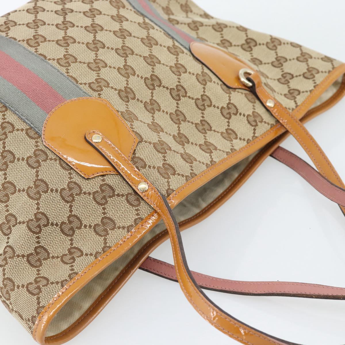 GUCCI GG Canvas Web Sherry Line Tote Bag Beige Gold 211971 Auth hk3796