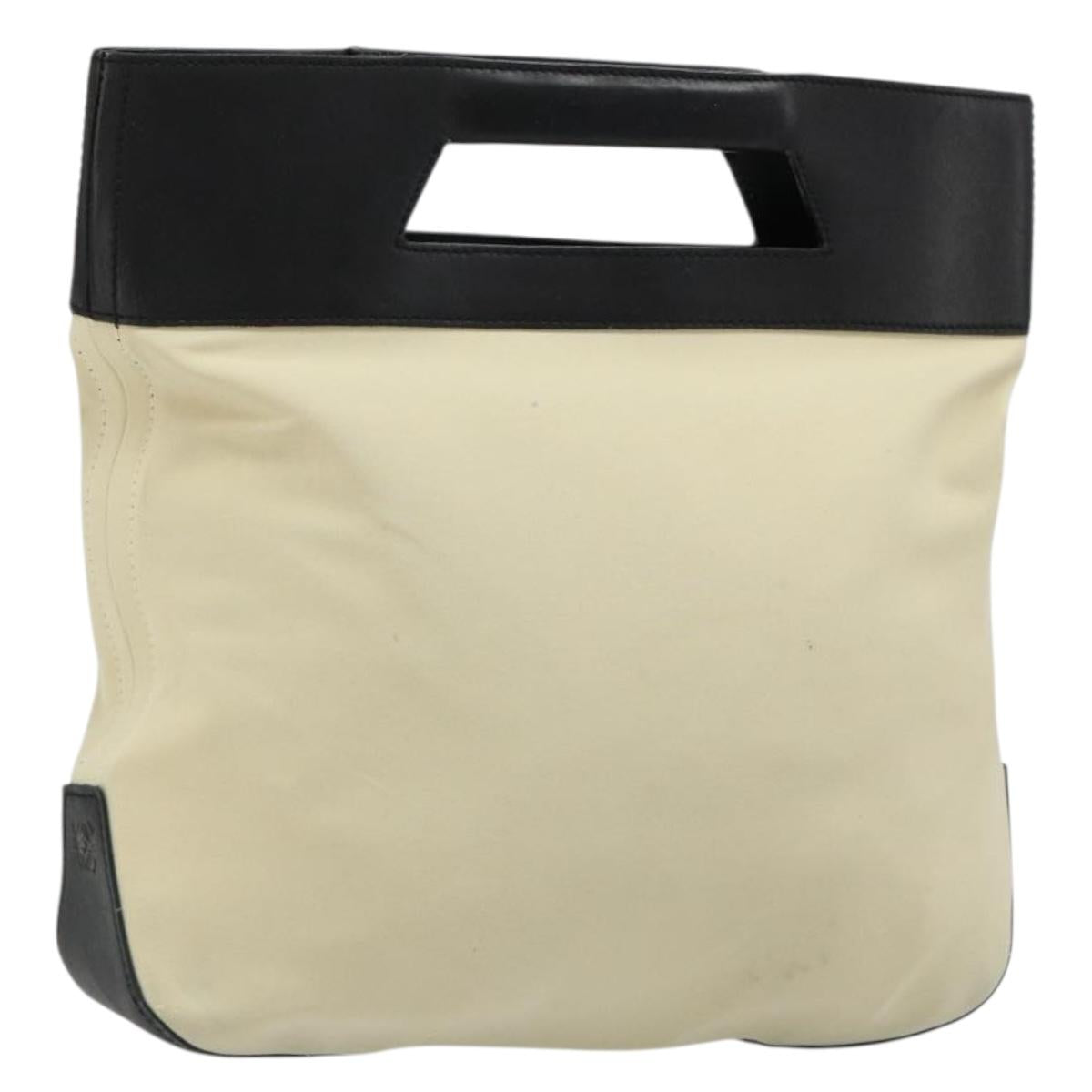 LOEWE Hand Bag Canvas Leather Beige Gold Auth hk3797