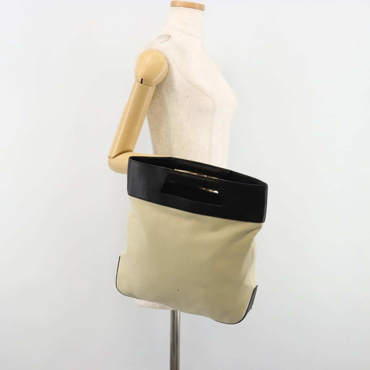 LOEWE Hand Bag Canvas Leather Beige Gold Auth hk3797