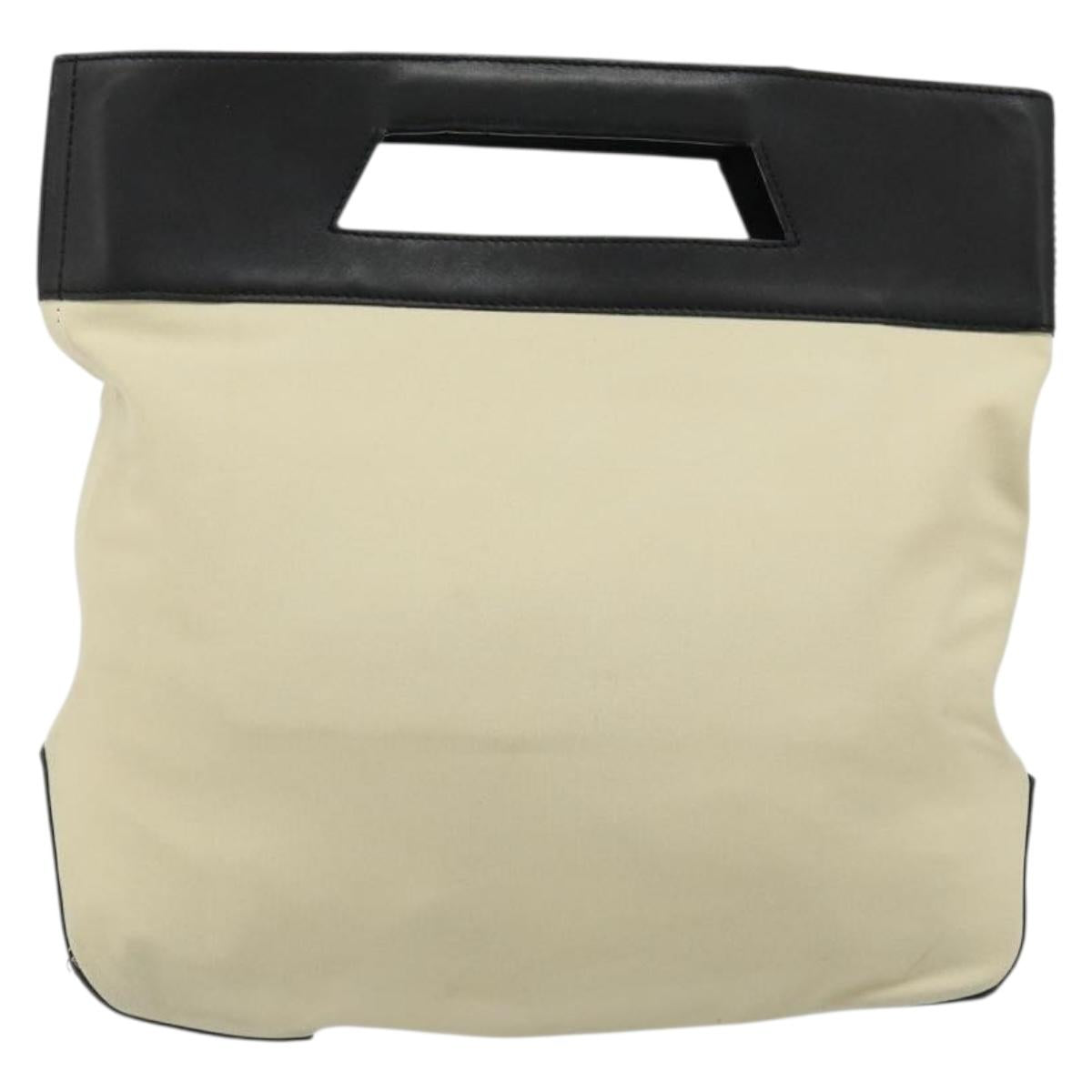 LOEWE Hand Bag Canvas Leather Beige Gold Auth hk3797