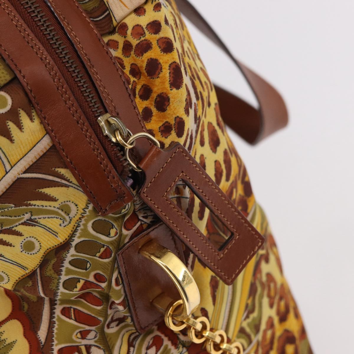 Salvatore Ferragamo Animal Pattern Hand Bag Canvas Multicolor Gold Auth hk3798