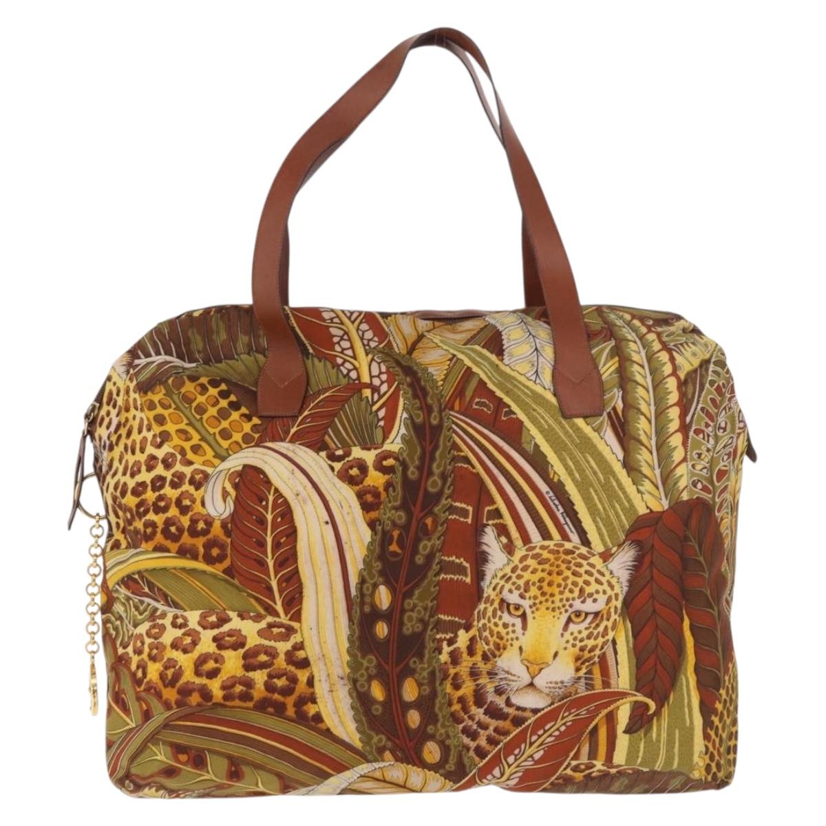 Salvatore Ferragamo Animal Pattern Hand Bag Canvas Multicolor Gold Auth hk3798