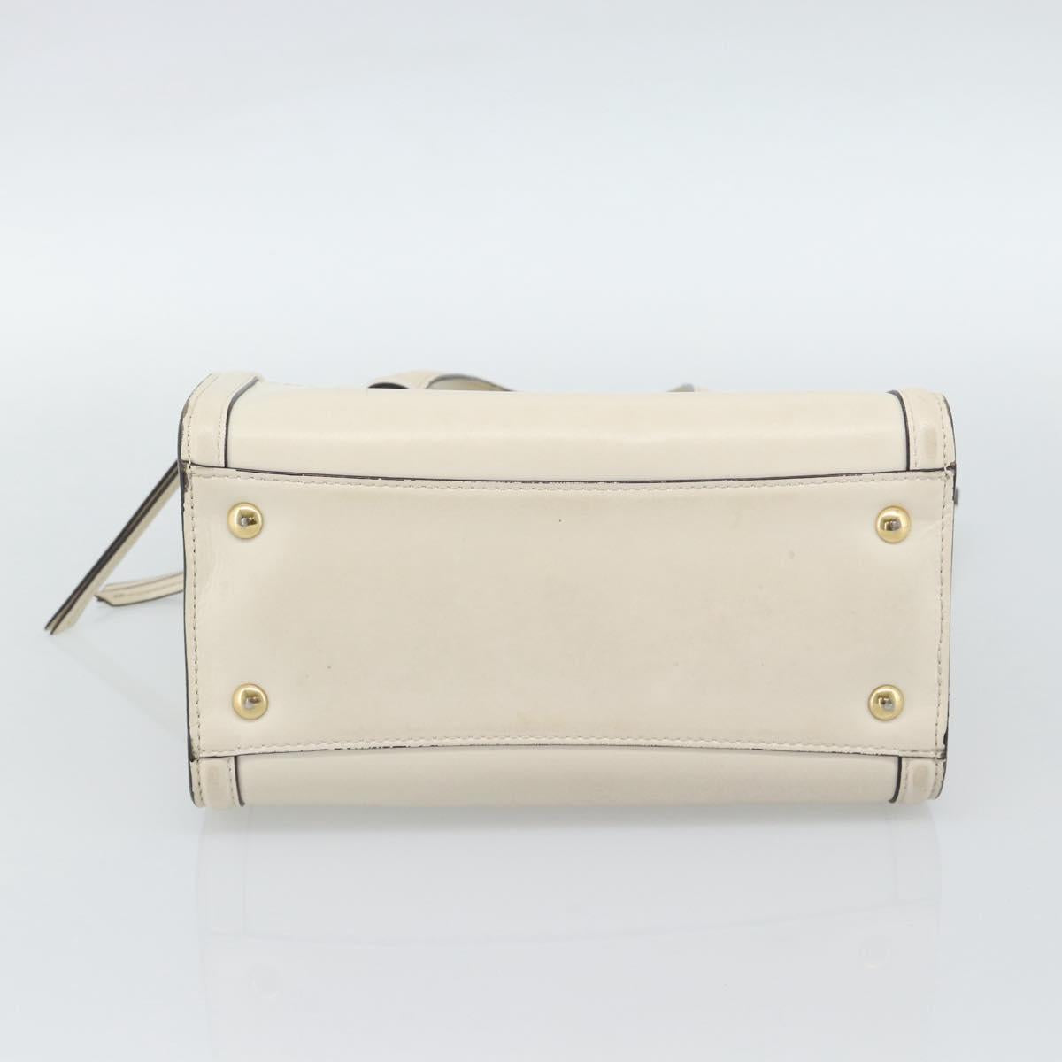 Salvatore Ferragamo Hand Bag Leather White Gold Auth hk3799