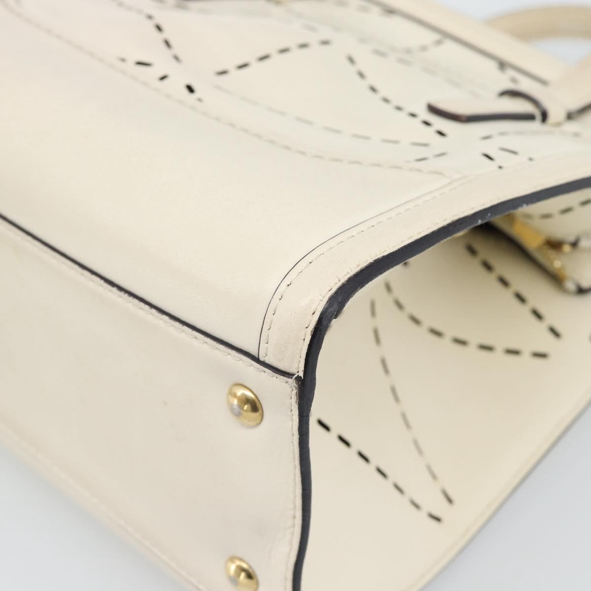 Salvatore Ferragamo Hand Bag Leather White Gold Auth hk3799