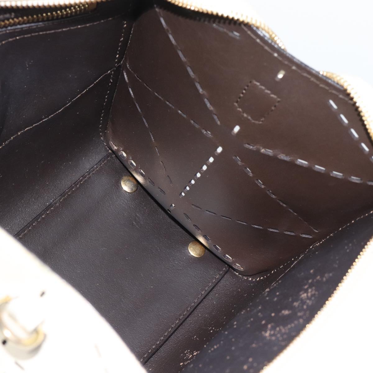 Salvatore Ferragamo Hand Bag Leather White Gold Auth hk3799