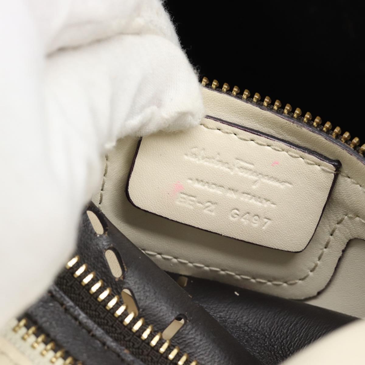 Salvatore Ferragamo Hand Bag Leather White Gold Auth hk3799