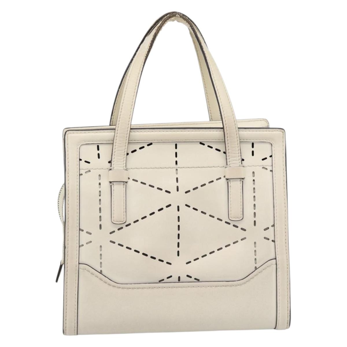 Salvatore Ferragamo Hand Bag Leather White Gold Auth hk3799