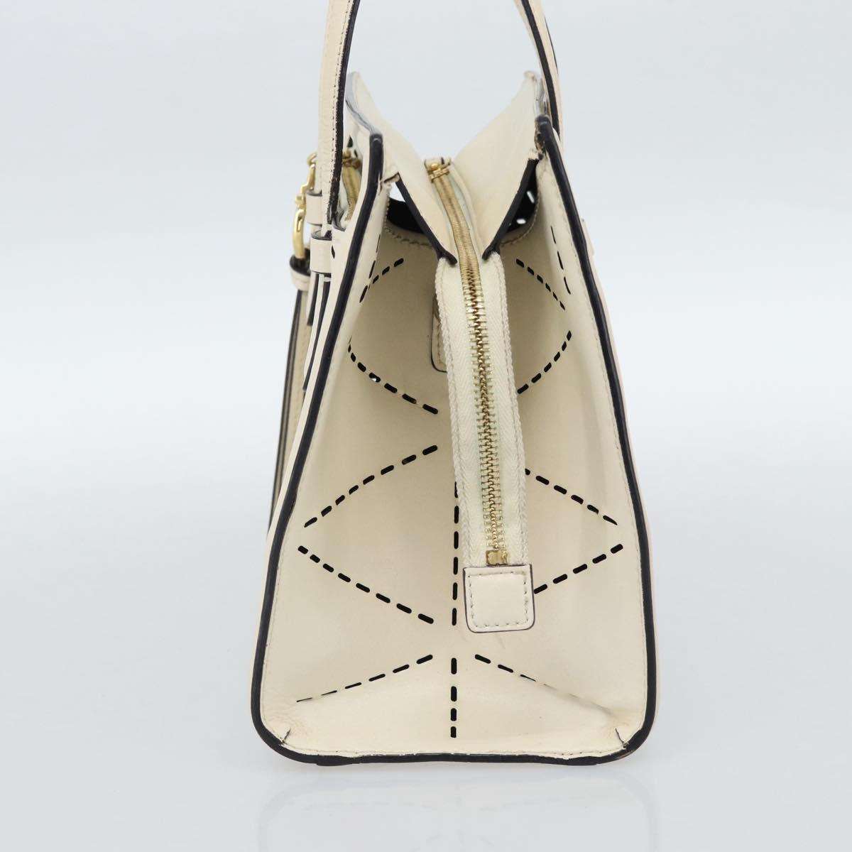 Salvatore Ferragamo Hand Bag Leather White Gold Auth hk3799