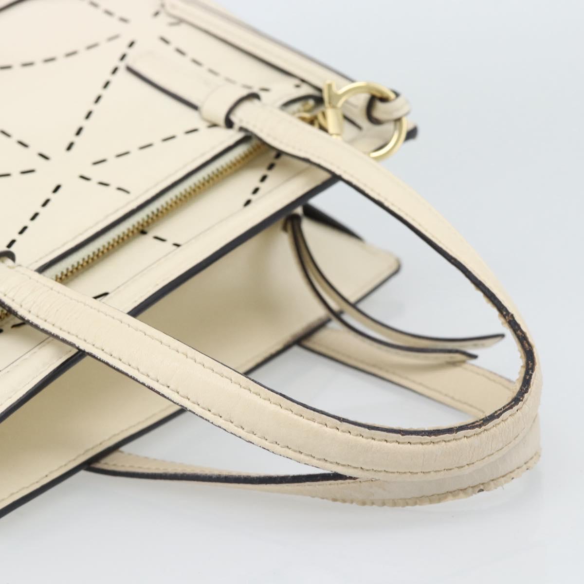 Salvatore Ferragamo Hand Bag Leather White Gold Auth hk3799